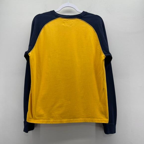 Y2K Abercrombie & Fitch Logo Muscle Raglan Shirt Mens Medium Yellow Navy Blue LS - Picture 4 of 6